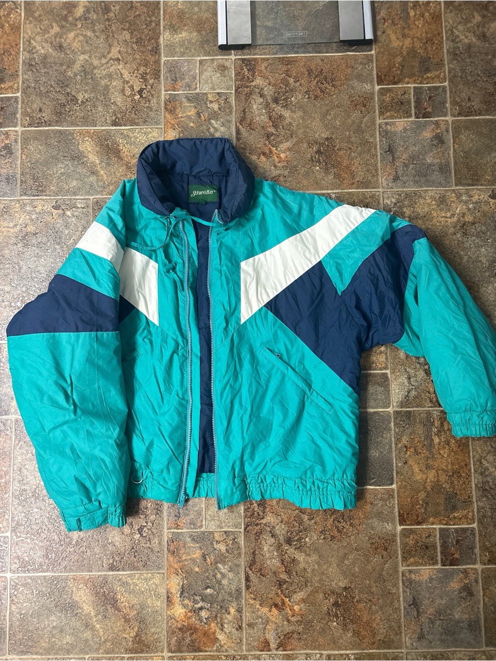 St. John's Bay Teal, Navy & White Kids Puffer Jacket